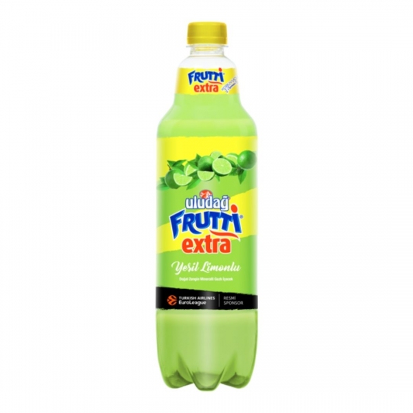 Uludağ Frutti Extra Yeşil Limonlu Doğal Zengin Mineralli Gazlı İçecek 1 Litre Pet Şişe