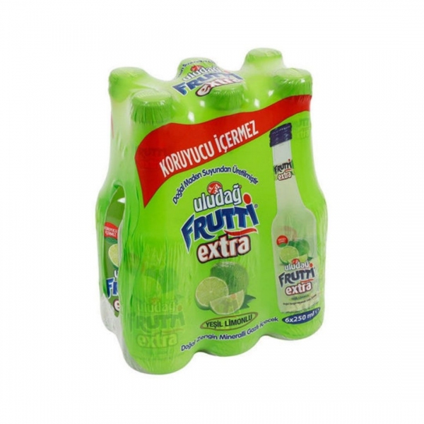 Uludağ Frutti Extra Yeşil Limonlu Doğal Zengin Mineralli Gazlı İçecek 6X250 ml Çoklu Paket